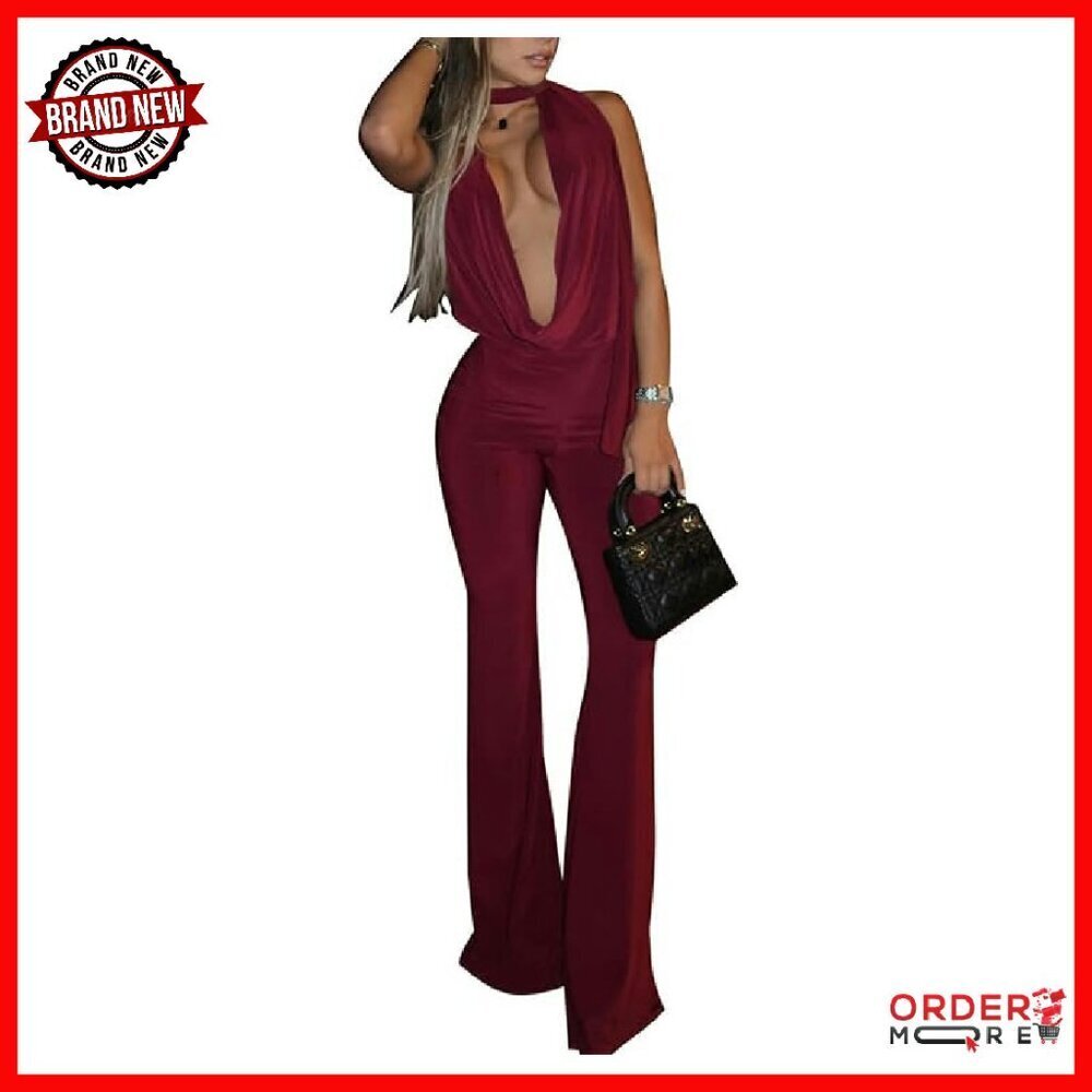 Sexy Halter Neck Backless Jumpsuit Bodycon Romper Clubwear Polyester Spandex